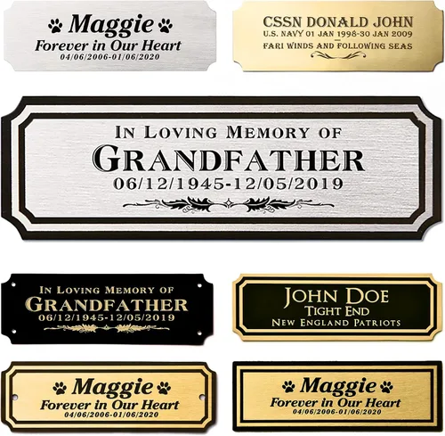 Miniatura 12 de Caramel Sweet Life Placas de nombre personalizadas, placa negra grabada con texto dorado, placas de trofeo grabadas, placa de nombre personalizada