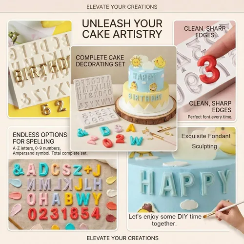 Miniatura 2 de 26 moldes de fondant con letras mayúsculas, alfabeto número 0-9, molde de silicona para decoración de pasteles de chocolate, 2 piezas, fiesta
