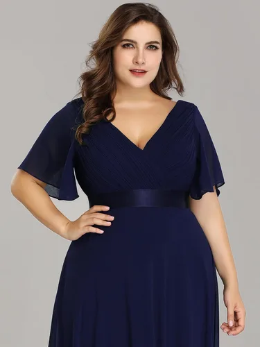 Miniatura 16 de Ever-Pretty Vestido formal para mujer, Navidad, Año Nuevo, cuello en V, gasa, talla grande, largo hasta el suelo, vestido de dama de honor