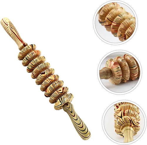 Miniatura 4 de POPETPOP Rodillo masajeador abdominal de mano de nueve ruedas de madera, herramienta de alivio muscular multifunción para terapia corporal, masaje