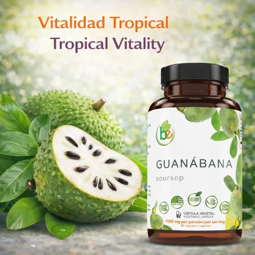 Miniatura 2 de Guanabana (Guanábana) 90 cápsulas de 1100 mg por porción, potente mezcla de ingredientes 100% naturales de primera calidad, vegetal, cultivada