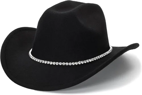 Miniatura 5 de Sombreros de vaquero clásicos de fieltro occidental para mujeres y hombres, sombrero de Fedora-Jazz con banda (Lagre)