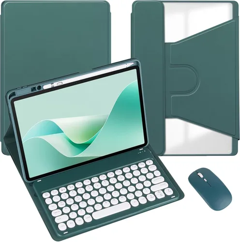 Miniatura 17 de Funda para tableta Samsung Galaxy Tab A8 de 10.5 pulgadas, teclado redondo inalámbrico desmontable Bluetooth, cubierta trasera transparente