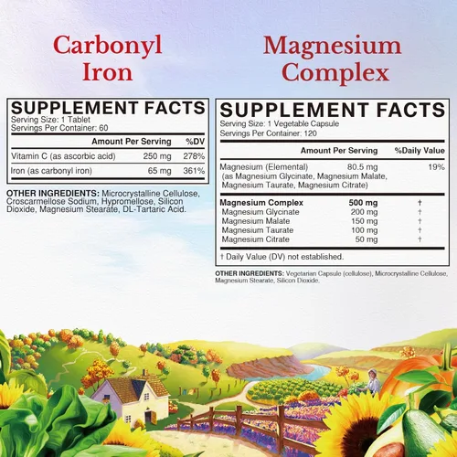Miniatura 2 de Vitalitown Suplemento de complejo de magnesio de 500 mg y 65 mg de hierro para mujeres y hombres, para dormir, músculo, construcción de sangre