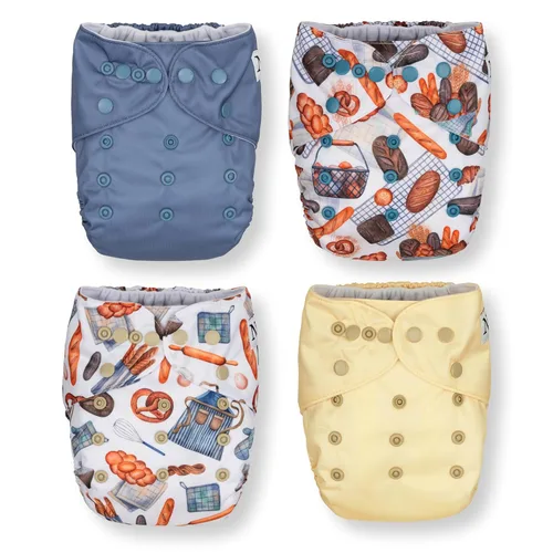 Nora's Nursery Pañales de bolsillo de tela, paquete de 4 con 4 insertos, funda impermeable, lavable, reutilizable y de tamaño único ajustable,