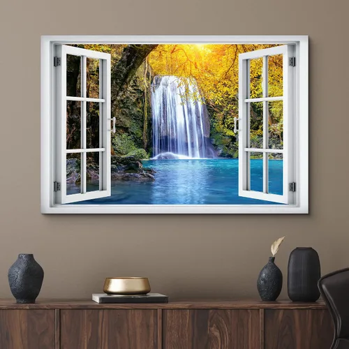 Miniatura 36 de wall26 - Cuadro en lienzo para pared, vista de ventana, atardecer neón, cielo, palmera tropical, playa, naturaleza, desierto, fotografía, realismo