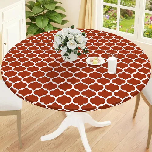 Miniatura 32 de Smiry Mantel redondo de pícnic, fundas de mesa elásticas impermeables para mesas de 18 a 24 pulgadas, manteles de vinilo con parte trasera