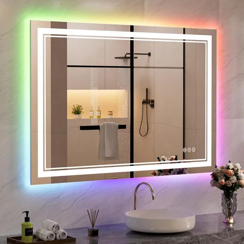 Miniatura 94 de Espejo de baño LED de 72 x 36 pulgadas, retroiluminado y frontal iluminado, espejo de tocador grande iluminado con luces, antiniebla, regulable