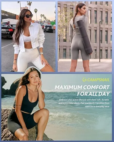 Miniatura 4 de CAMPSNAIL Paquete de 4 pantalones cortos de ciclismo para mujer con bolsillos 5"8" cintura alta control de abdomen entrenamiento gimnasio yoga