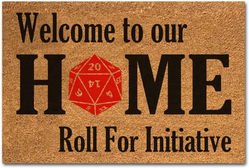 Tapete divertido con texto en inglés "Welcome to Our Roll for Initiative", tapete para puerta delantera, entrada al aire libre, tapete de bienvenida