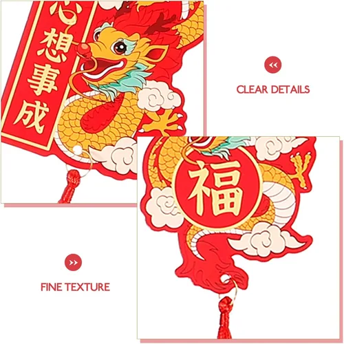 Miniatura 7 de VILLCASE 6 piezas de adornos de año nuevo chino 2024 año del dragón colgante tradicional de la suerte mascota zodiaco borla encanto para festival