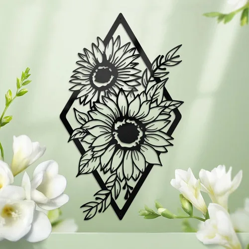 Miniatura 9 de ruelen Decoración de pared de metal con diseño de mariposa y luna, arte de pared bohemio floral para colgar en la pared en el hogar