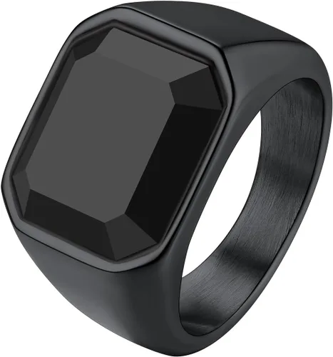 Richsteel Anillo de ónix negro, anillo de acero inoxidable, chapado en oro, anillo de sello para el pulgar para hombres y mujeres, regalo de joyería