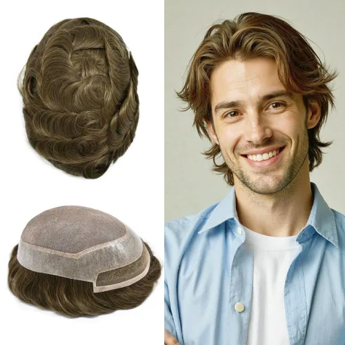 Miniatura 37 de LYRICAL HAIR Sistema de pieza de pelo tipo tupé para hombre, pieza de cabello de poliuretano alrededor de la unidad de cabello para hombres, 5 x 7