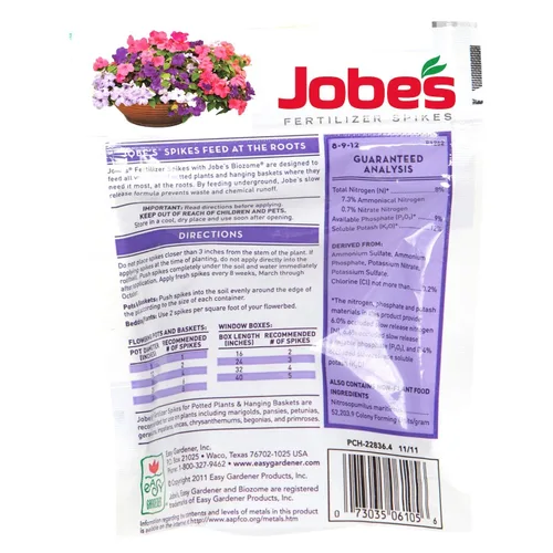 Miniatura 2 de Jobe's - Picos de fertilizante para plantas con flores 8-9-12 fertilizantes de liberación temporal para cestas colgantes y plantas en maceta, 18