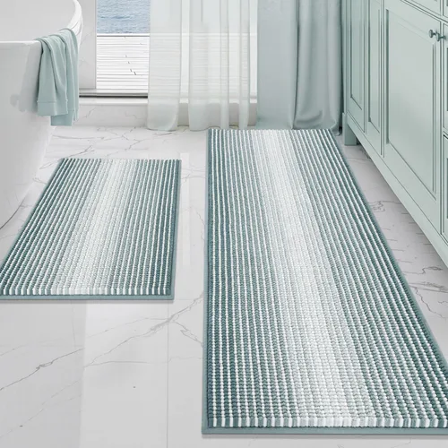 Miniatura 102 de BSICPRO Juegos de Alfombras y Tapetes para Baño, Juego de Alfombra de Baño de Felpilla Gruesa Absorbente de 2 Piezas Antideslizante, Tapetes Suaves