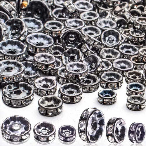 Cuentas espaciadoras de cristal, 400 cuentas de diamantes de imitación de aleación de color negro pistola, accesorios para manualidades, joyas,