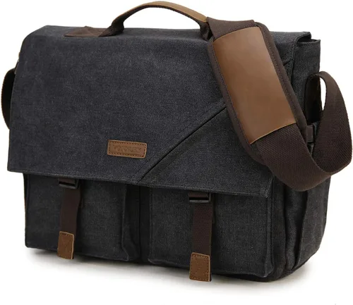 VONXURY - Bolsa tipo mensajero para hombre, resistente al agua, estilo vintage, de lona, de 14 pulgadas, para laptop, para negocios, trabajo, escuela