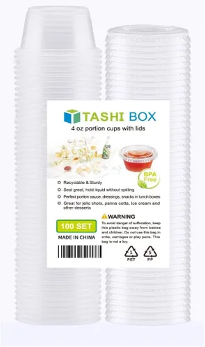 Miniatura 5 de TashiBox Vasos desechables de plástico para soufflé de 4 onzas con tapas (100 juegos), transparente