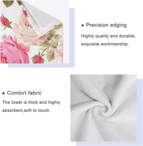 Miniatura 4 de susiyo Juego de toallas de baño de 3 piezas, suaves y altamente absorbentes, hermosas toallas de baño florales rosas rosas toallas de baño, toallas