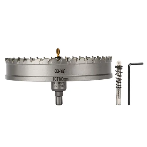 Miniatura 40 de 10 piezas (16-54 mm) Kit de sierra perforadora de carburo TCT para metales duros. Incluye 2 brocas de titanio, 1 broca piloto escalonada y 2 llaves