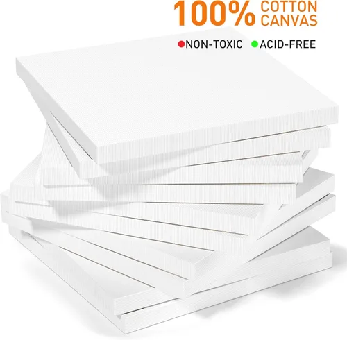 Miniatura 3 de GOTIDEAL Lienzos Estirados para Pintura, Juego de 7 de 16x16 Pulgadas, Imprimación Blanca - Tableros de Lienzo de Arte Cuadrados en Blanco 100%