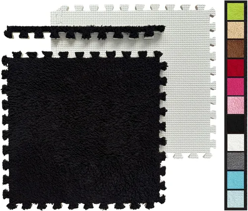 Miniatura 2 de 12 piezas de baldosas de alfombra de espuma entrelazadas para niños con borde, cuadrados gruesos de alfombra de felpa, tapetes de juego para el Negro