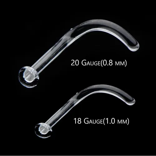 Miniatura 3 de BodyJewelryOnline Retenedor de piercing de nariz de vidrio Pyrex transparente de 16G, 18G y 20G, retenedor de tornillo de nariz en forma de L, 5/16