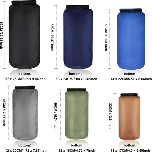 Miniatura 2 de Shappy Juego de 6 bolsas secas impermeables, ligeras, herméticas, con sacos de 20 L, 15 L, 10 L, 8 L, 5 L, 3 L y correa de hombro larga ajustable