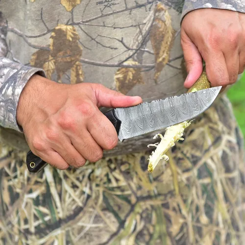 Miniatura 3 de Cuchillo de acero de Damasco hecho a mano para caza, cuchillo de hoja fija para camping, supervivencia y actividades al aire libre, 10 pulgadas