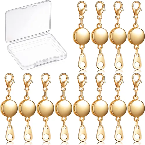 Hicarer 12 piezas de cierre magnético de joyería cierre redondo collar cierre pulsera extensor para fabricación de joyas (dorado)