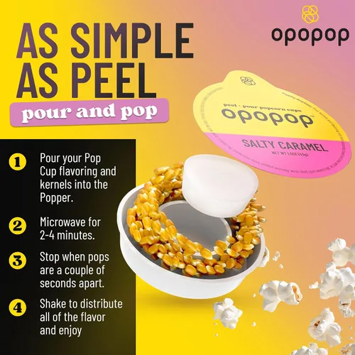 Miniatura 5 de Opopop Palomitas de maíz para microondas - Paquete variado de 4 unidades Kit de palomitas gourmet, Recipiente plegable de silicona para hacer