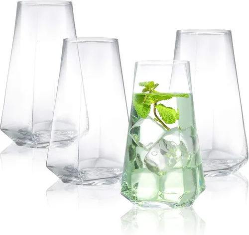 JoyJolt Infiniti Highball - Juego de 4 vasos de cóctel de 18 onzas, juego de cristalería, cristal de alta calidad, diseño moderno y práctico, vasos