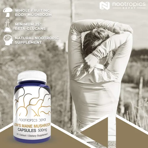 Miniatura 4 de Nootropics Depot Cápsulas de hongos melena de leones 500 mg 180 unidades Hericium erinaceus Extracto de hongos fructíferos Suplemento