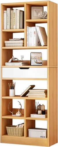 Miniatura 8 de IOTXY - Estantería de madera con espacios abiertos, 51" de altura, organizador de almacenamiento con 7 cubos y un cajón, estante de piso, color azul