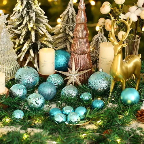 Miniatura 3 de 34 piezas Adornos de bola de Navidad azul bebé irrompibles de plástico para árbol de Navidad, decoraciones para fiesta de Navidad, oficina en casa