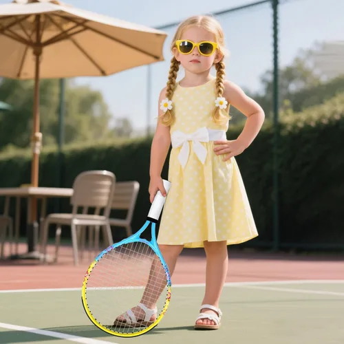 Miniatura 5 de Raqueta de tenis para niños de 17"-23" para edades de 2-9 años, ligera y duradera, incluye 1 raqueta de tenis para niños pequeños y 1 cintas
