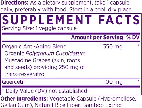 Miniatura 2 de NAOMI Resveratrol orgánico 250 mg, sin OMG, sin gluten, suplemento antioxidante vegano, apoya la salud cardiovascular y celular, envejecimiento