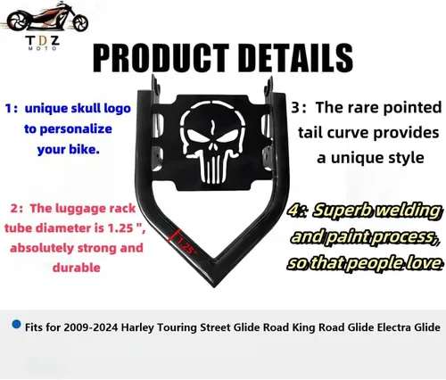 Miniatura 5 de TDZ Soporte para portabultos desmontable negro para Harley Touring Street Glide Road King Road Glide Electra Glide 2009-2024