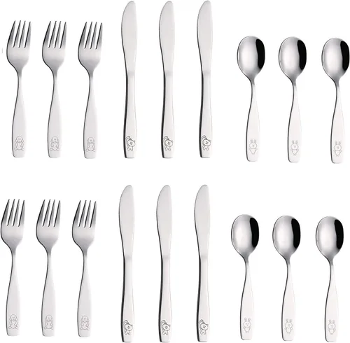 Miniatura 10 de ANNOVA Juego de cubiertos para niños de 6 piezas de acero inoxidable - 2 tenedores seguros, 2 cuchillos de cena, 2 cucharas de cena, utensilios