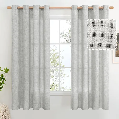 Miniatura 116 de BGment Cortinas de Lino Beige de 63 Pulgadas de Largo 2 Paneles - Tratamientos para Ventanas con Textura de Arpillera Filtrantes de Luz Cortinas