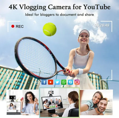Miniatura 6 de Cámara digital 4K para fotografía con lente frontal y trasera, cámara de enfoque automático de 48 MP con flash, antivibración y zoom de 16X