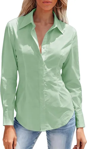 Miniatura 27 de Camisas con botones para mujer ajustadas, camisa de vestir de manga larga, blusa con cuello, camisa de trabajo, para negocios, para oficina, atuendo