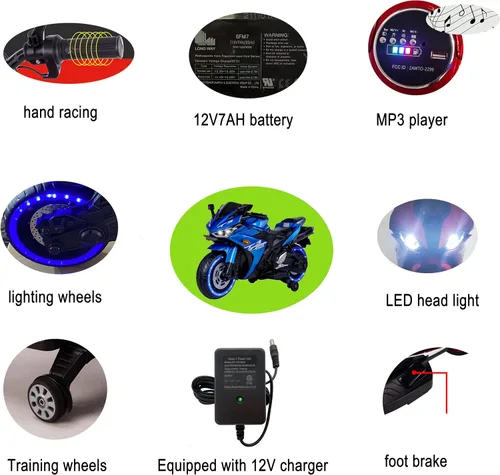 Miniatura 9 de TAMCO - Motocicleta para niños, motocicleta de 12 V con carreras de mano, freno de pie, rueda ligera, juguetes para niños, bicicleta eléctrica