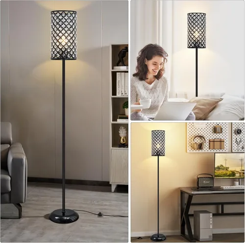 Miniatura 3 de GyroVu Lámpara de pie de cristal, moderna lámpara de pie con pantalla elegante, lámpara de pie negra con interruptor de pie de encendido/apagado