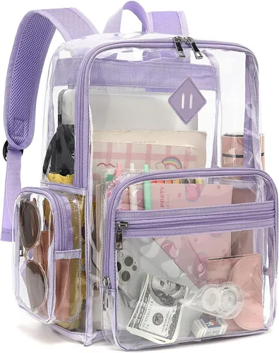 Miniatura 12 de Fuyicat Mochila transparente resistente para niñas, niños, mujeres y hombres, mochila escolar transparente de PVC transparente (negro)