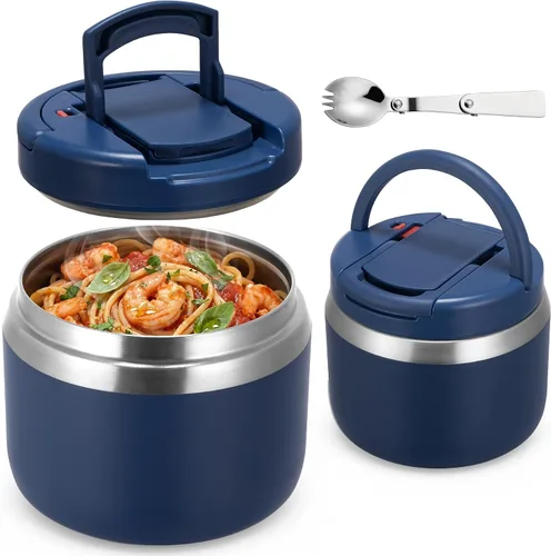 Miniatura 10 de MAXSO Tarro de comida aislado al vacío de 14 onzas con tapa de hebilla de cuchara, termo de sopa para niños para comida caliente, boca ancha, Negro