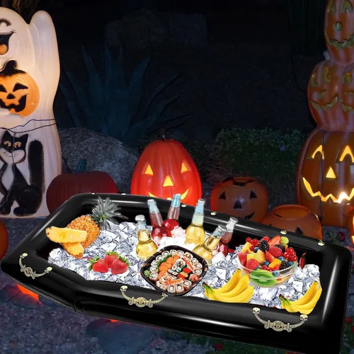 Miniatura 5 de Enfriador inflable de ataúd de 52 pulgadas, flotador inflable para piscina, baúl de hielo, bufé, bebida para fiesta de Halloween, decoración