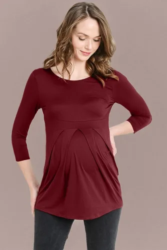 Miniatura 57 de LaClef - Blusa de maternidad para mujer, cuello redondo, manga 3/4, plisada al frente, estilo peplum