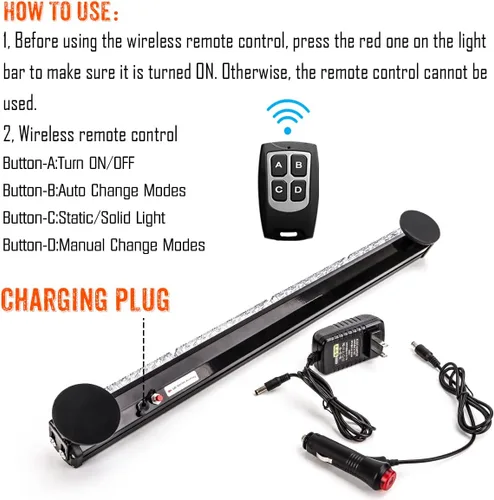 Miniatura 3 de Barra de luces de emergencia con control remoto inalámbrico, batería, asesor de tráfico, luz estroboscópica LED, luz de advertencia de seguridad